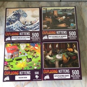 Exploding Kittens 500 Piece Puzzle Bundle of 4